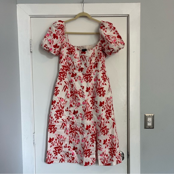 Banana Republic Dresses & Skirts - Banana Republic Red Pink White Floral Puff Sleeve Midi Sundress 12 petite linen